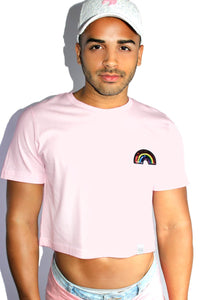 Rainbow Sequin Crop Tee-Pink