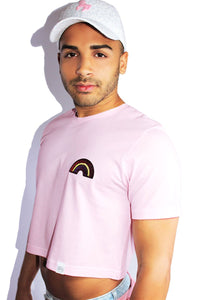 Rainbow Sequin Crop Tee-Pink