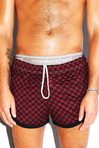 Checkerboard Running Shorts-Burgundy