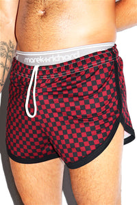 Checkerboard Running Shorts-Burgundy