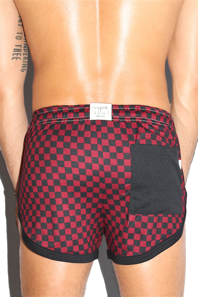 Checkerboard Running Shorts-Burgundy