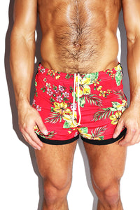 Kauai Floral Running Shorts- Red
