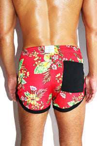 Kauai Floral Running Shorts- Red