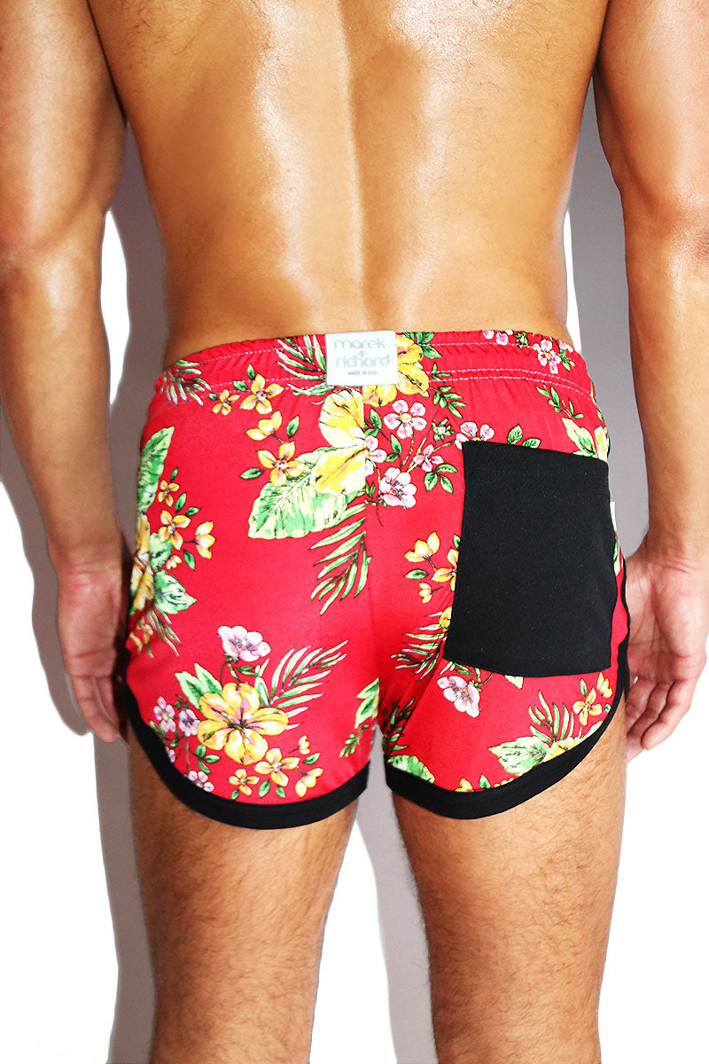 Kauai Floral Running Shorts Red Marek+Richard