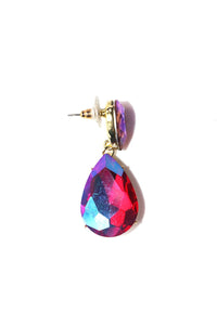 Tear Drop Gem Single Earring-Fuchsia