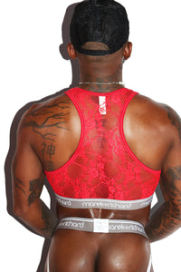 Lace Lingerie Crop Racerback Tank- Red