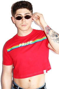 Stripe Pride Crop Tee-Red