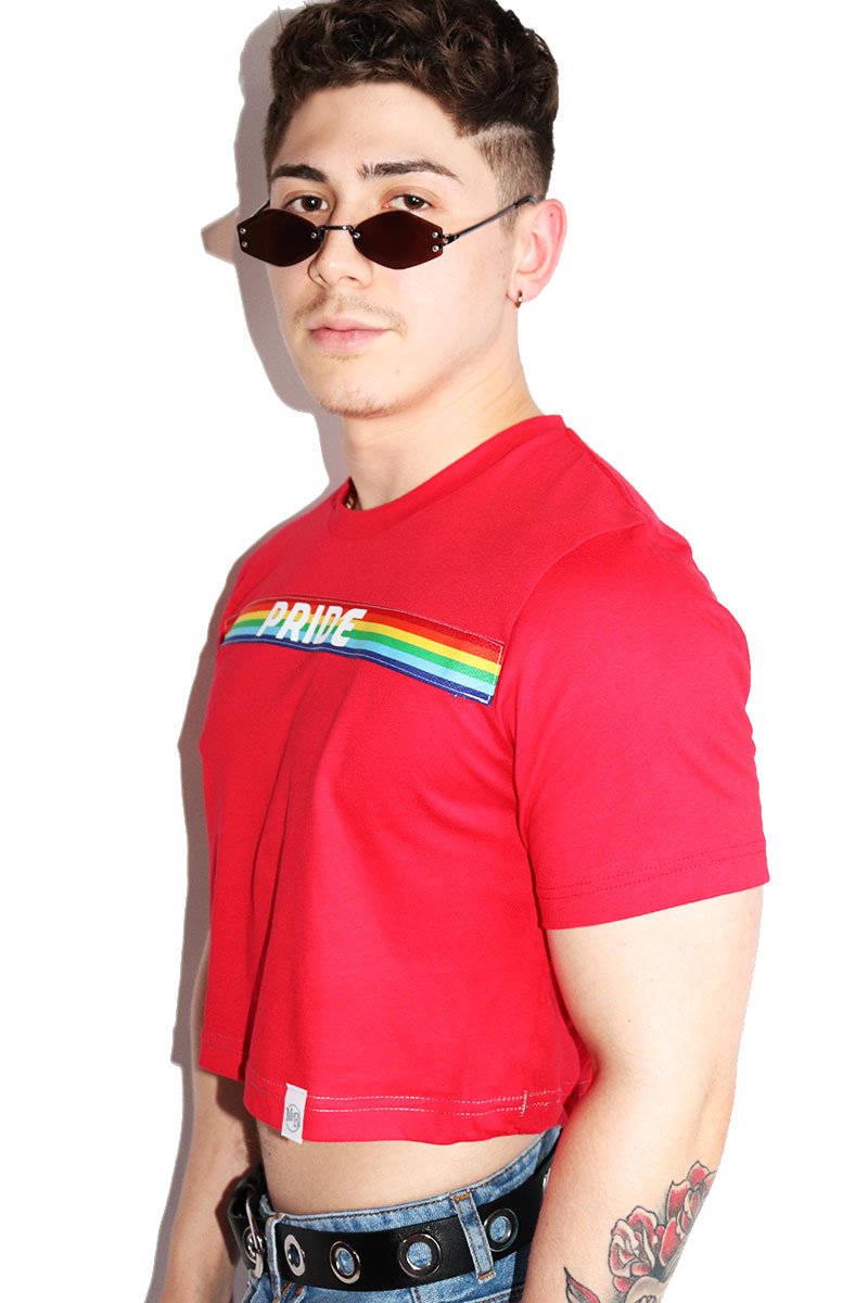 Stripe Pride Crop Tee-Red
