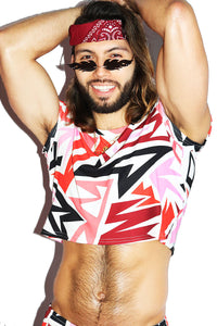 Tucson All Over Print Fitted Crop Tee- Red