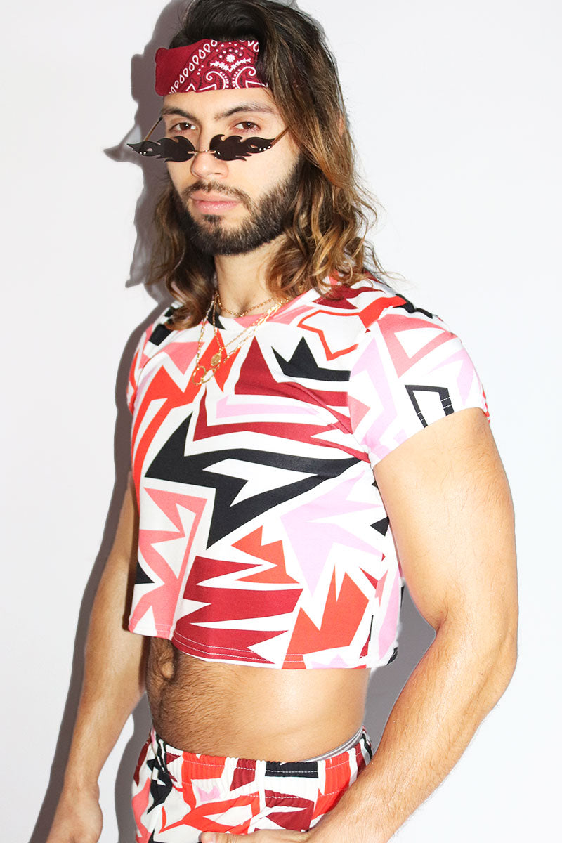 Tucson All Over Print Fitted Crop Tee- Red