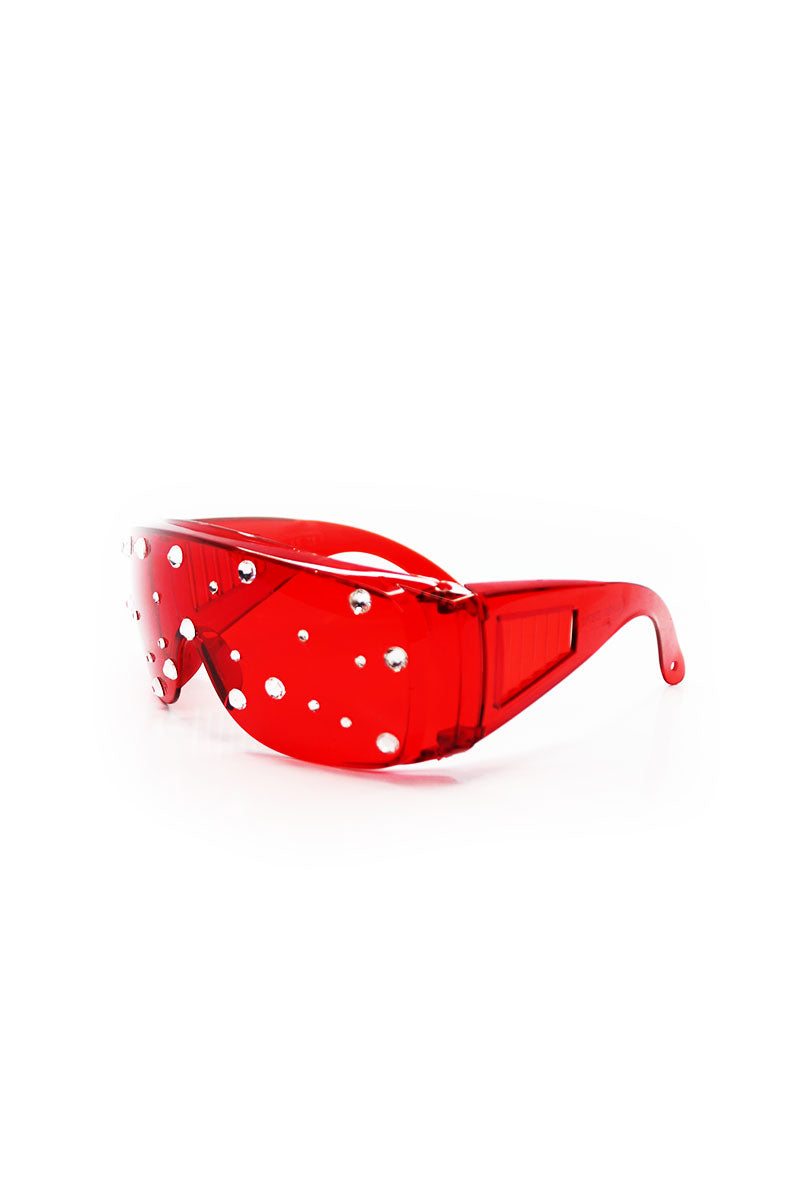Safety First Rhinestone Goggle Sunglasses- Red