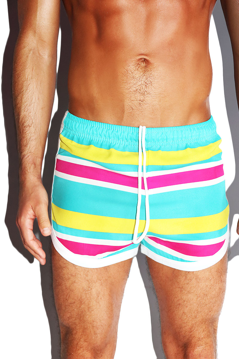 Palm Springs Stripe Running Shorts- Teal