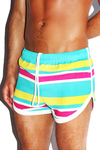 Palm Springs Stripe Running Shorts- Teal