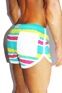 Palm Springs Stripe Running Shorts- Teal