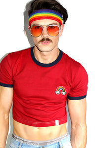 Rainbow Ringer Crop Tee-Red