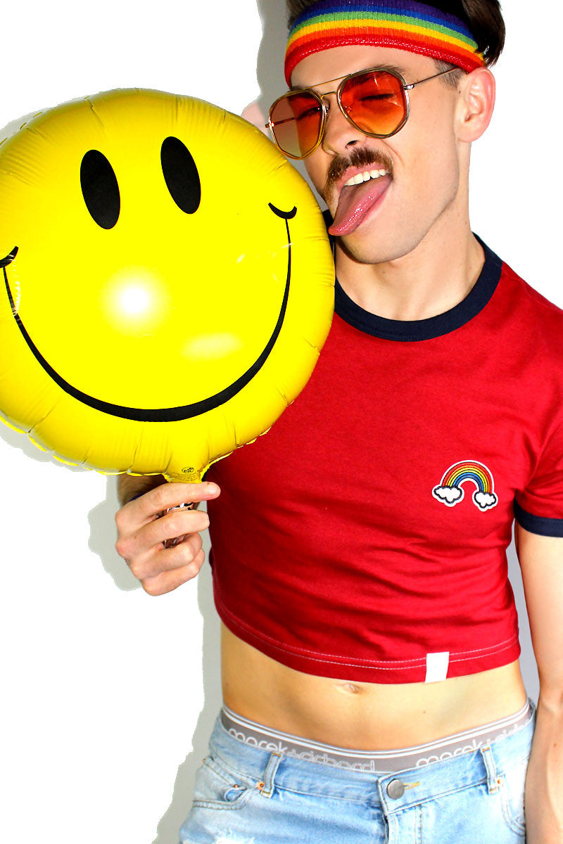 Rainbow Ringer Crop Tee-Red
