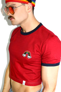 Rainbow Ringer Crop Tee-Red