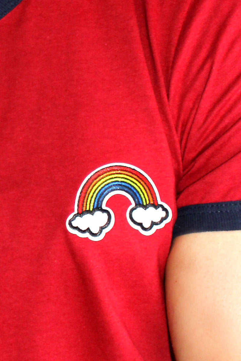 Rainbow Ringer Crop Tee-Red