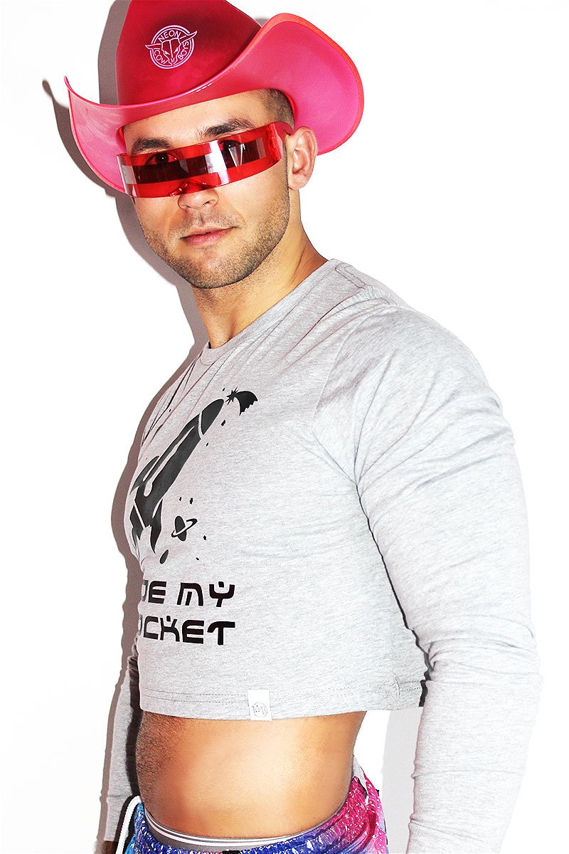 Ride My Rocket Long Sleeve Crop Tee-Grey