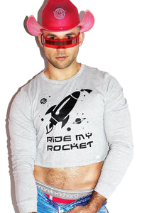 Ride My Rocket Long Sleeve Crop Tee-Grey