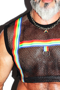 Harness Rainbow Ribbon Mesh Extreme Crop Tank- Black