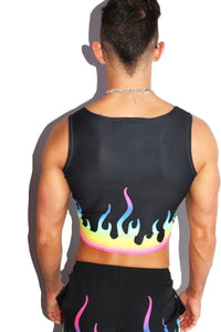 Prism Flames All Over Print Fitted Crop Tank- Black