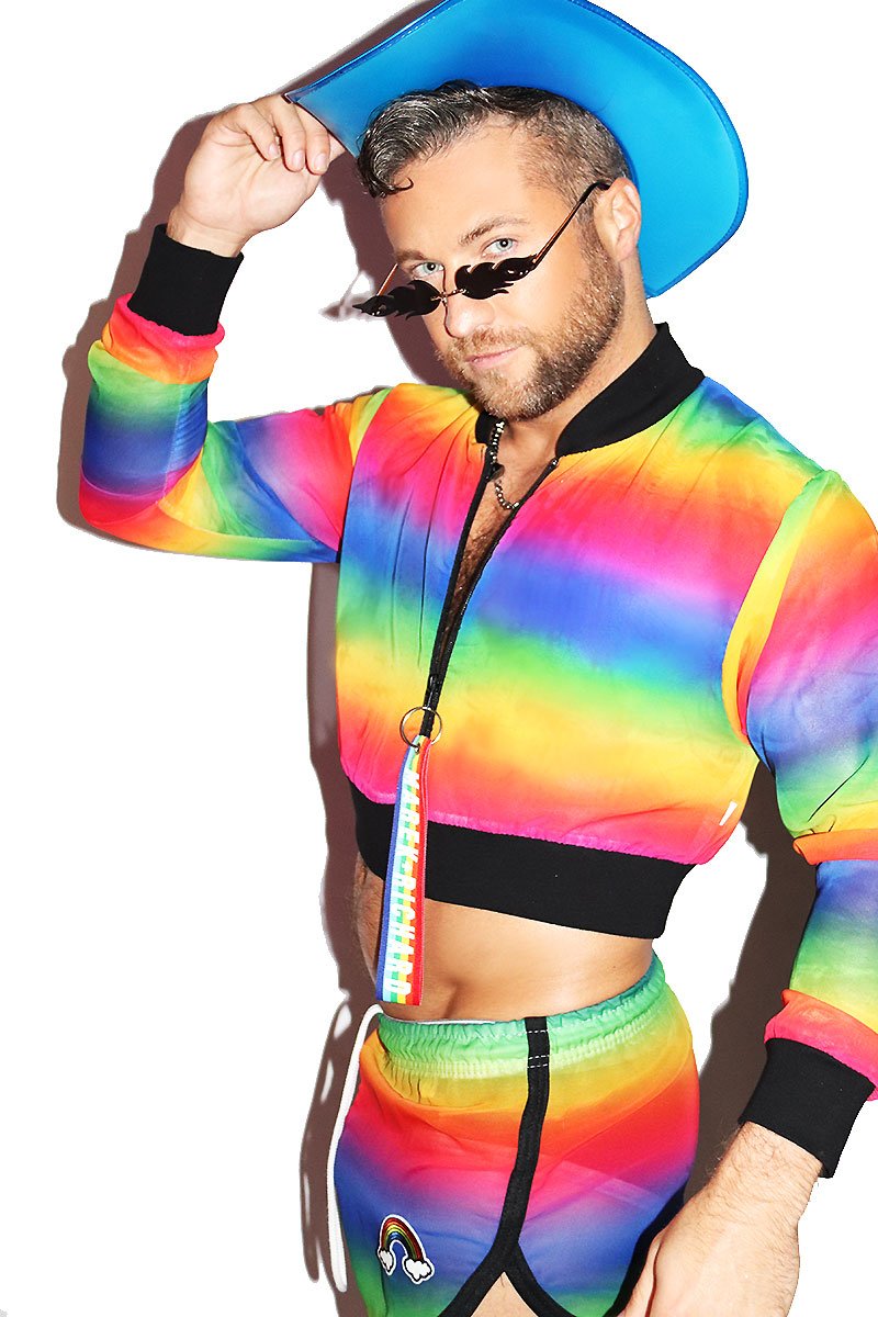 Smile Rainbow Mesh Crop Bomber Jacket- Multi