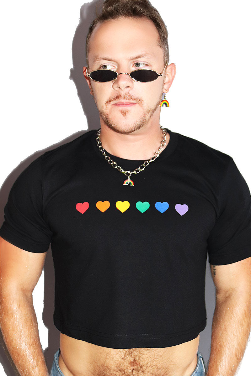 Rainbow Hearts Crop Tee- Black