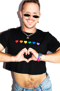 Rainbow Hearts Crop Tee- Black