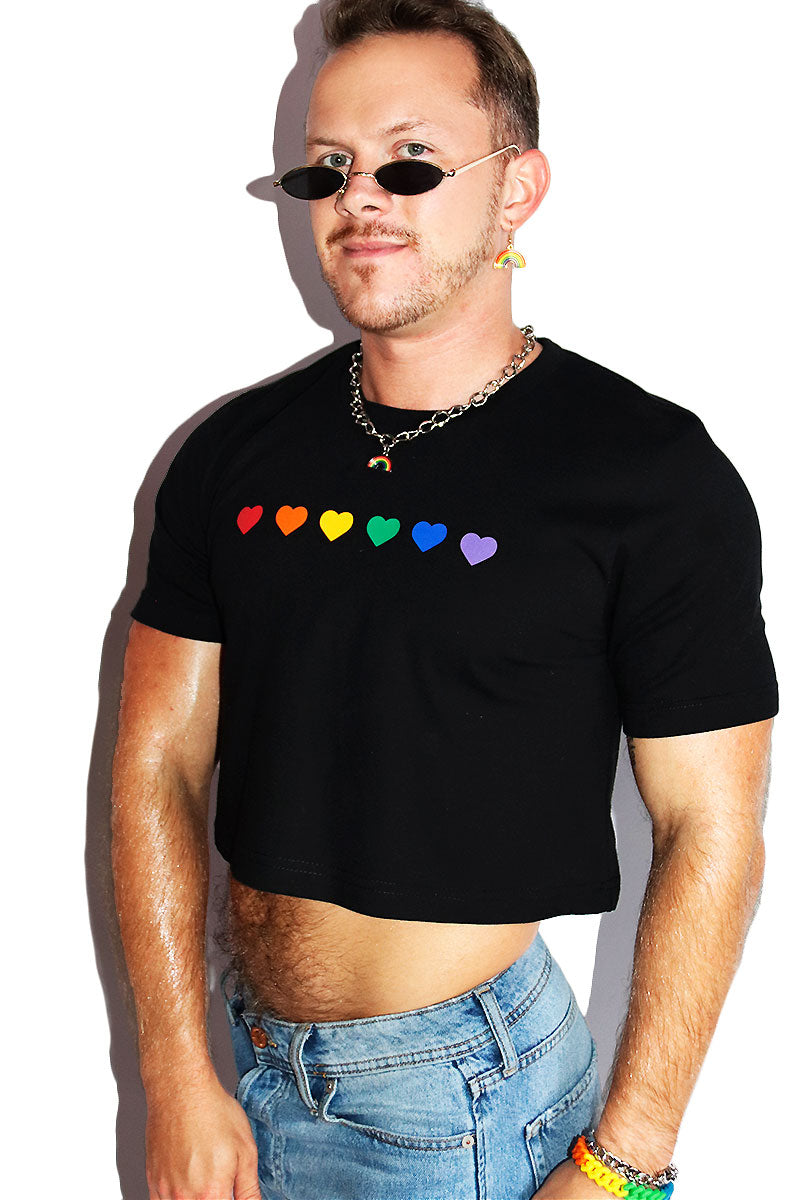 Rainbow Hearts Crop Tee- Black