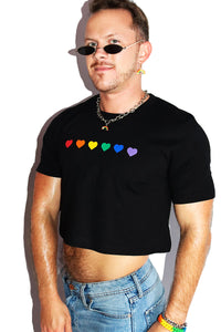 Rainbow Hearts Crop Tee- Black