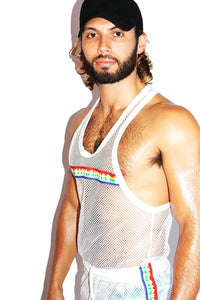 Pride Mesh Racerback Tank-White