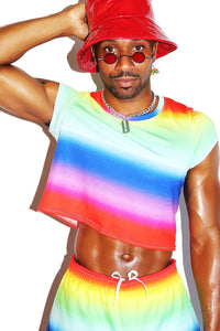 Rainbow Ombre Fitted Crop Tee- Multi