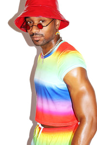 Rainbow Ombre Fitted Crop Tee- Multi