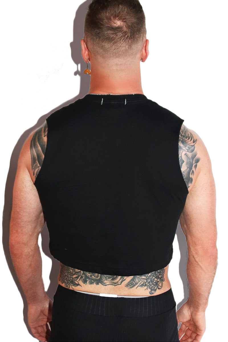 Happy Face Spectrum Patches Crop Tank- Black