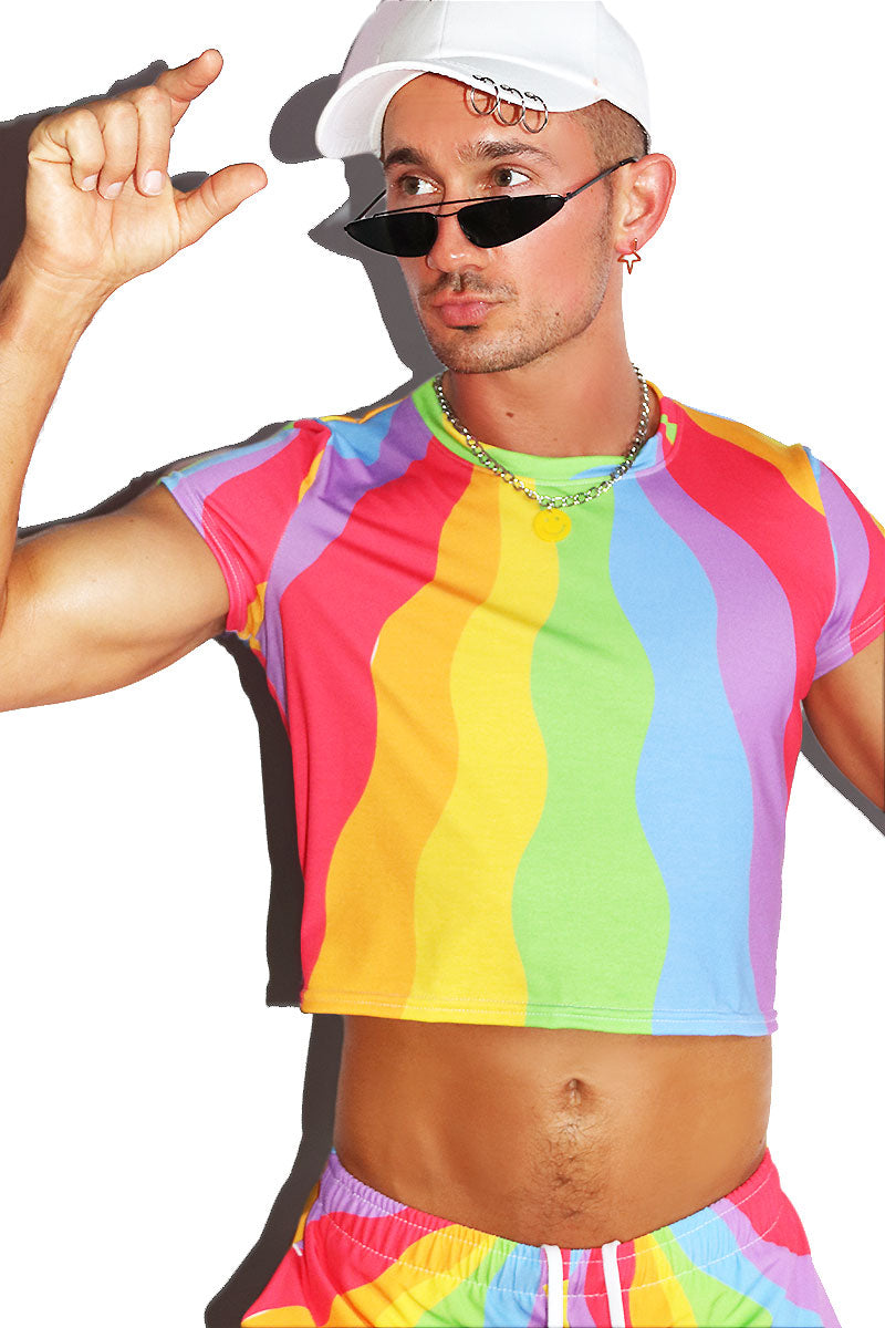 Vibration Rainbow All Over Fitted Crop Tee- Multi