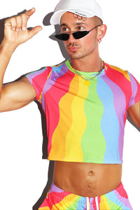 Vibration Rainbow All Over Fitted Crop Tee- Multi