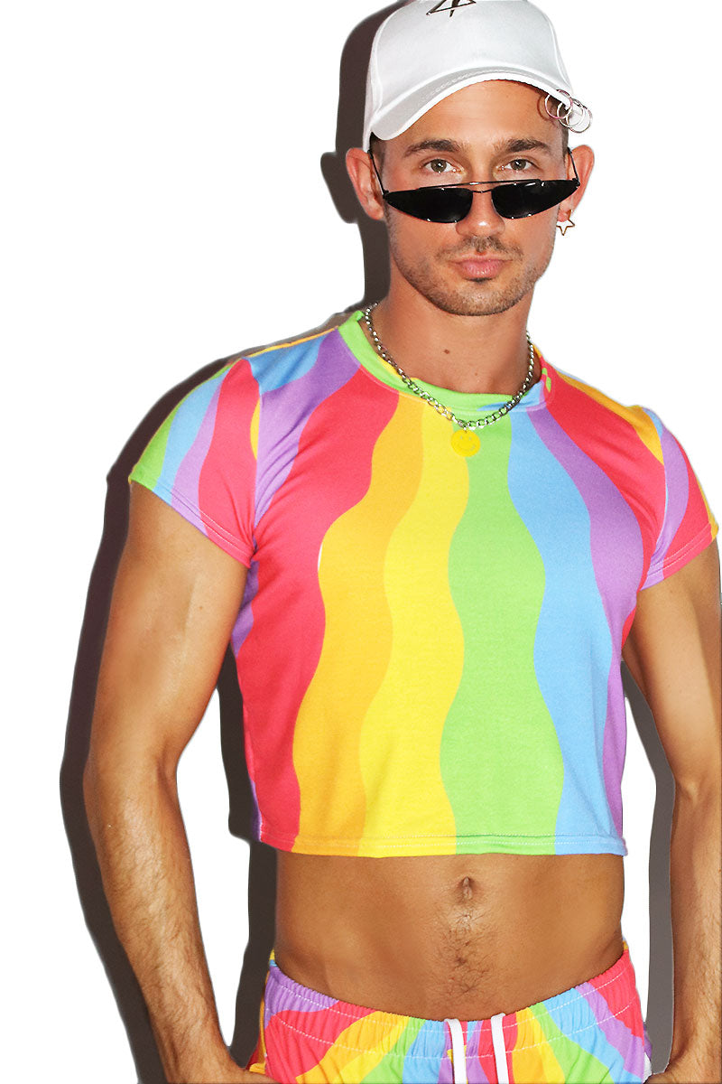 Vibration Rainbow All Over Fitted Crop Tee- Multi