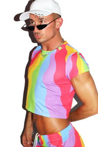 Vibration Rainbow All Over Fitted Crop Tee- Multi