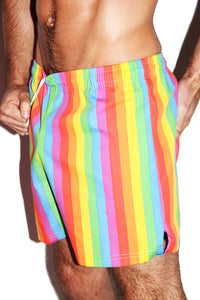Rainbow Stripe Cotton Athletic Shorts-Multi