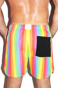 Rainbow Stripe Cotton Athletic Shorts-Multi