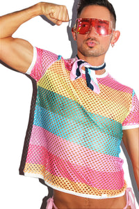 Rainbow Mesh Fitted Tee- Multi