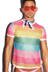 Rainbow Mesh Fitted Tee- Multi