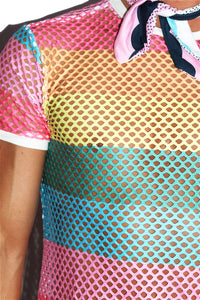 Rainbow Mesh Fitted Tee- Multi