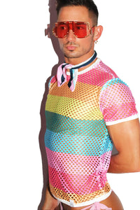 Rainbow Mesh Fitted Tee- Multi