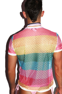Rainbow Mesh Fitted Tee- Multi