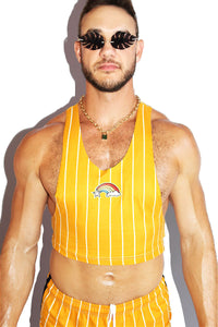 Shooting Star Stripe Crop Racerback Tank- Yellow