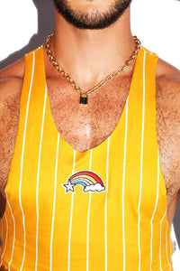 Shooting Star Stripe Crop Racerback Tank- Yellow