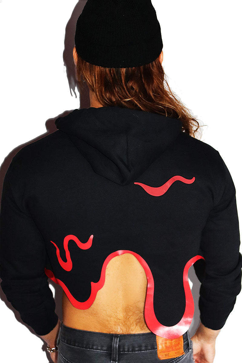 Party On Dripping Crop Hoodie-Black