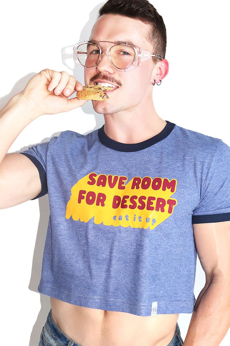 Room For Dessert Ringer Crop Tee- Blue